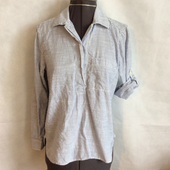 GAP Tops - Gap Popover Shirt XS Blue White Stripe Top Tab Slv